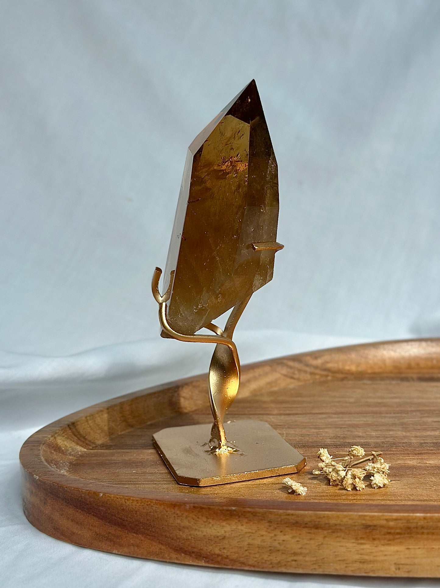 Large Honey Citrine On Gold Stand