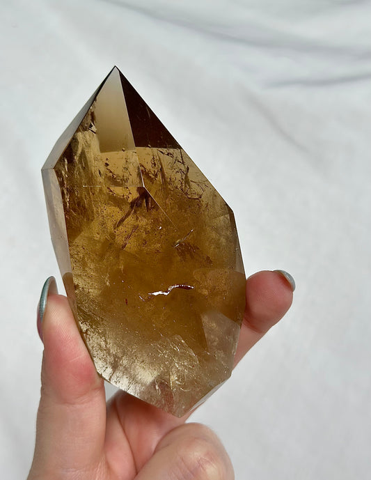 Large Honey Citrine On Gold Stand
