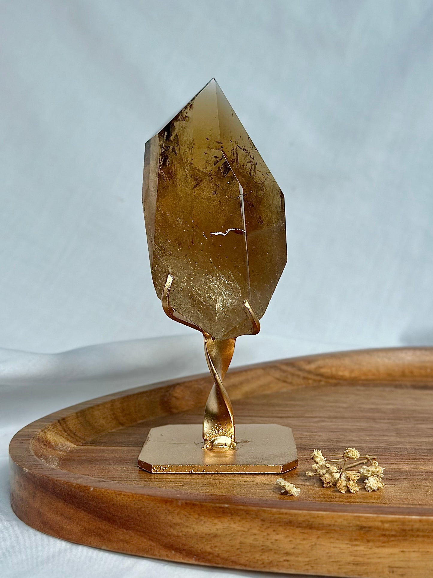 Large Honey Citrine On Gold Stand